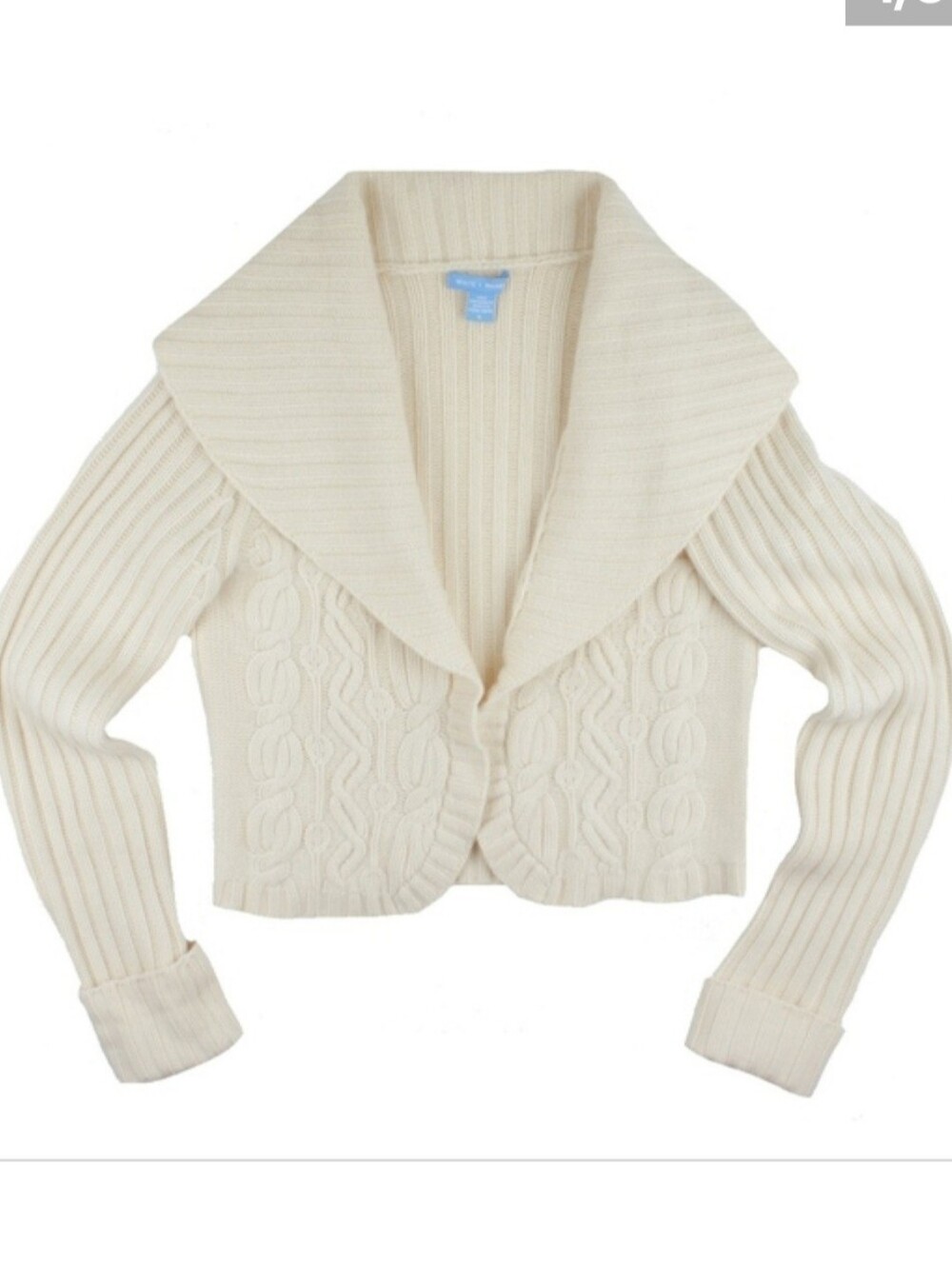 Women’s 100% Cashmere Cream Shawl Collar Cable Knit Sweater - Picture 4 of 4